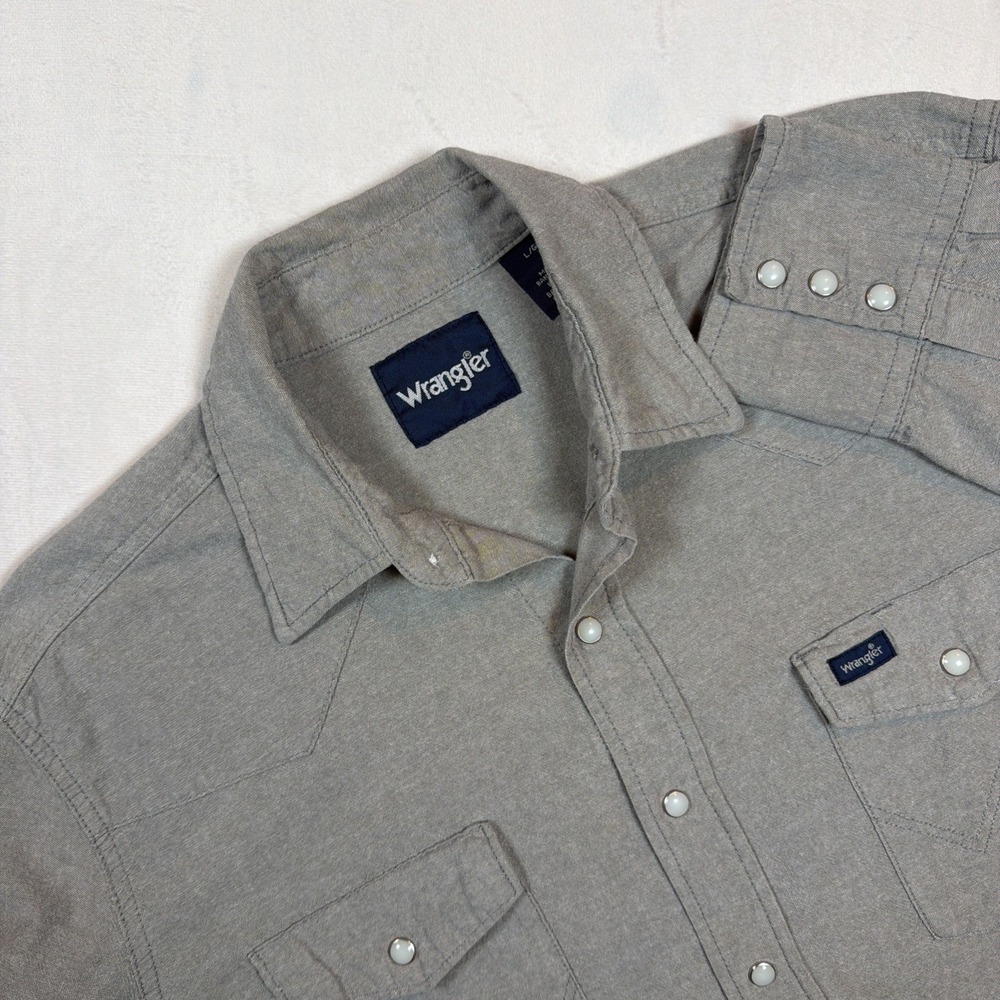 Wrangler Pearl Snap Western Shirt Mens Large Gray Workwear Cowboy Button Up